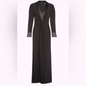 Floor length tuxedo dress.